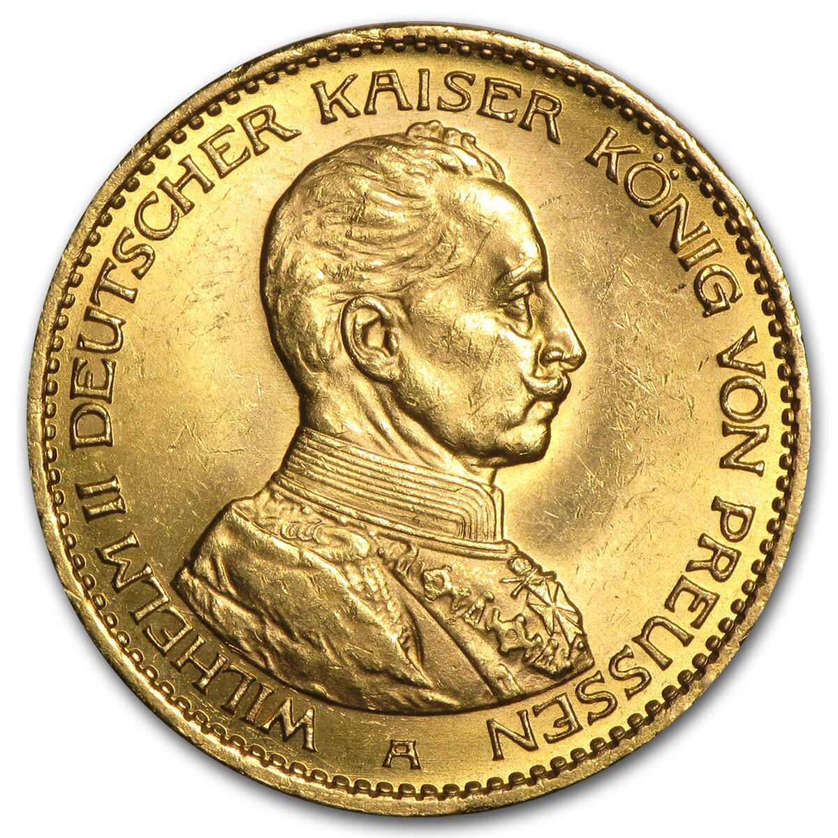 1913-1914 Germany Gold 20 Marks Prussia Uniform Bust BU