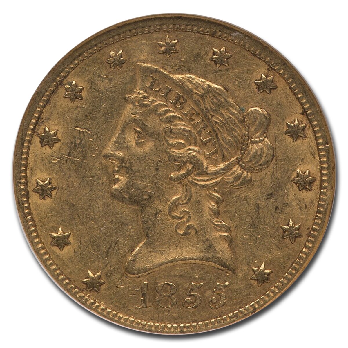 1855 $10 Liberty Gold Eagle AU-55 NGC