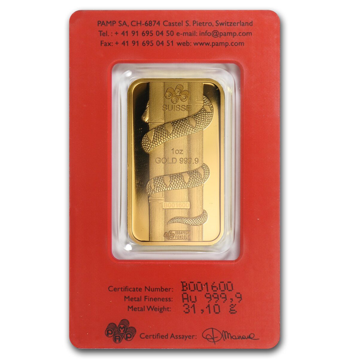 2013 1 oz Gold Bar - PAMP Suisse Year of the Snake (In Assay)