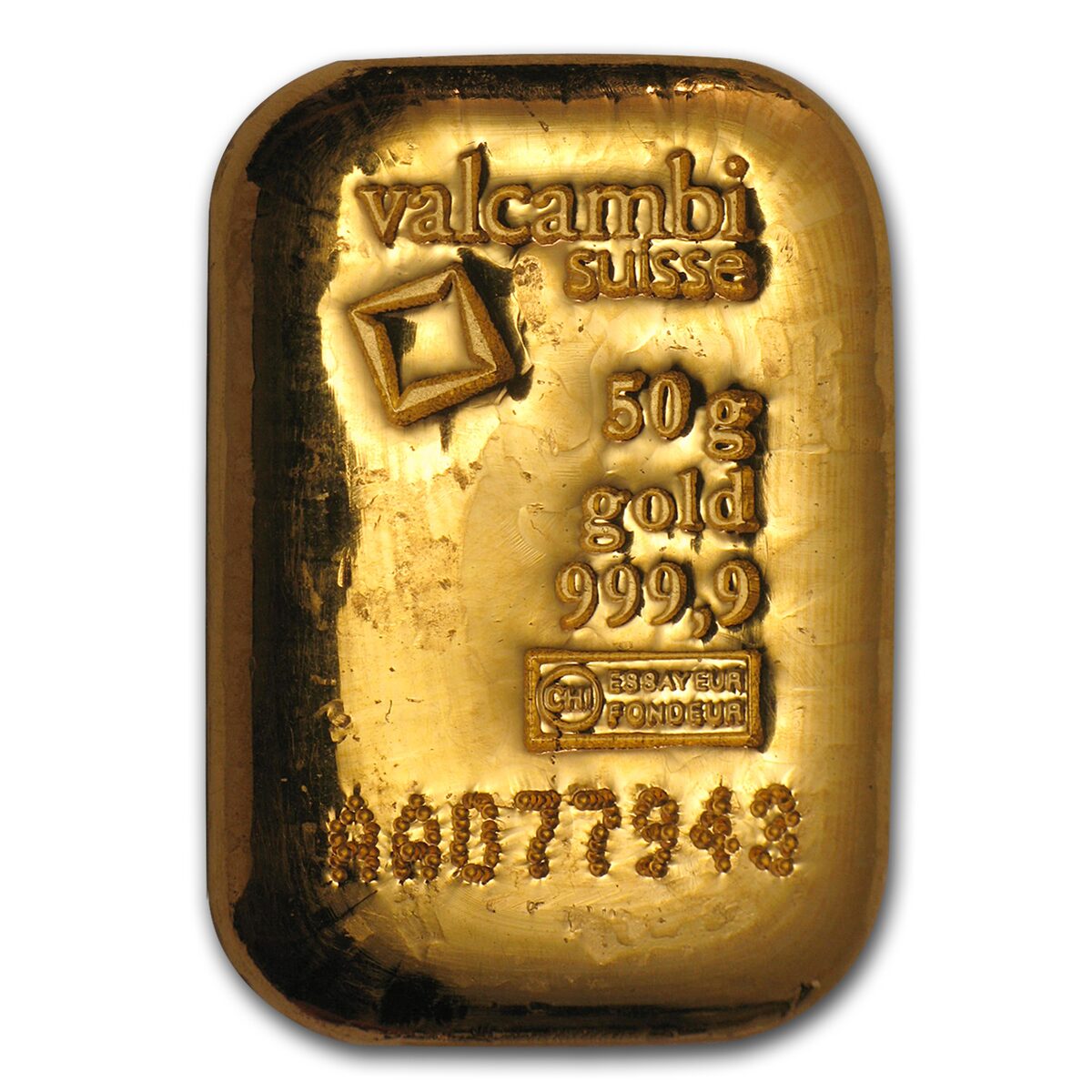 50 gram Gold Bar - Valcambi (Cast/Poured w/Assay)