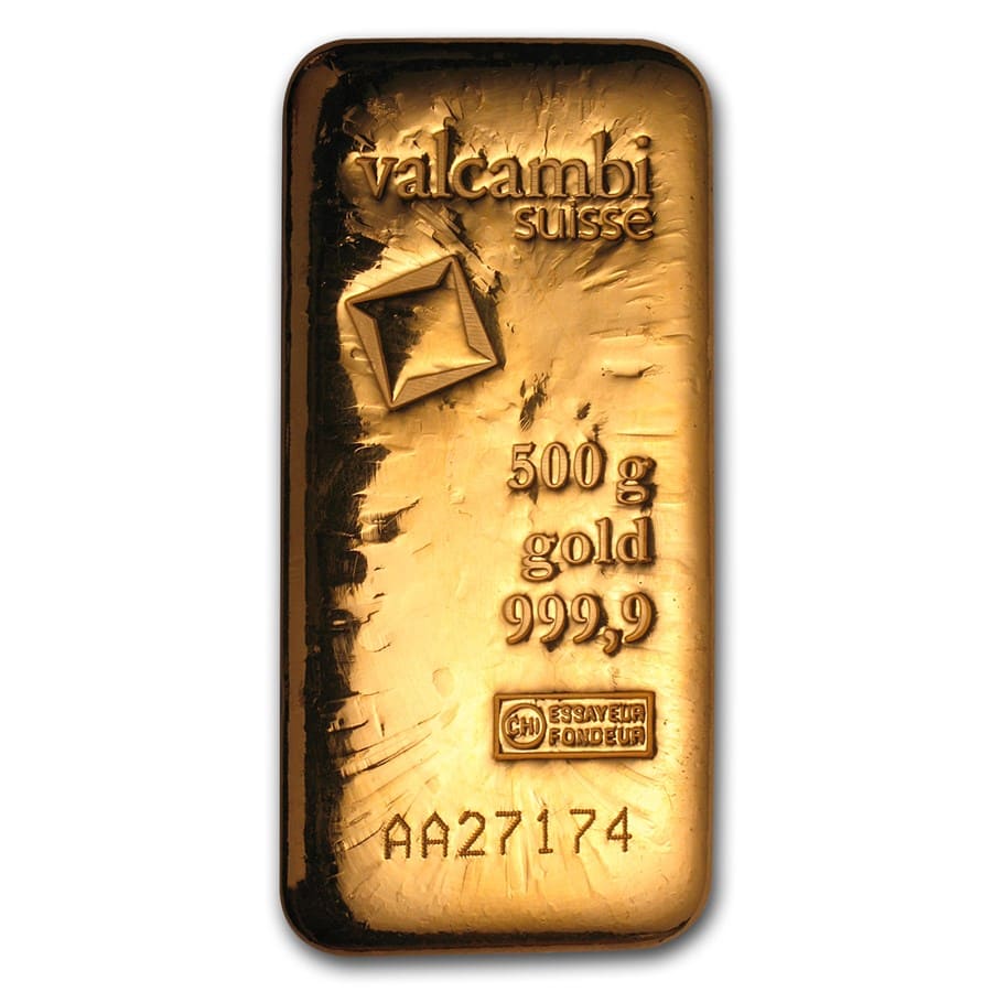 500 gram Gold Bar - Valcambi (Cast/Poured w/Assay)