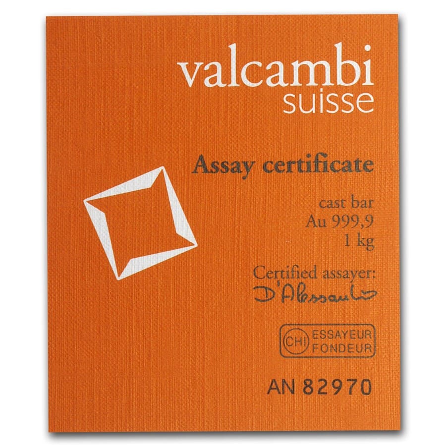 1000 gram Gold Bar - Valcambi (Cast w/Assay)