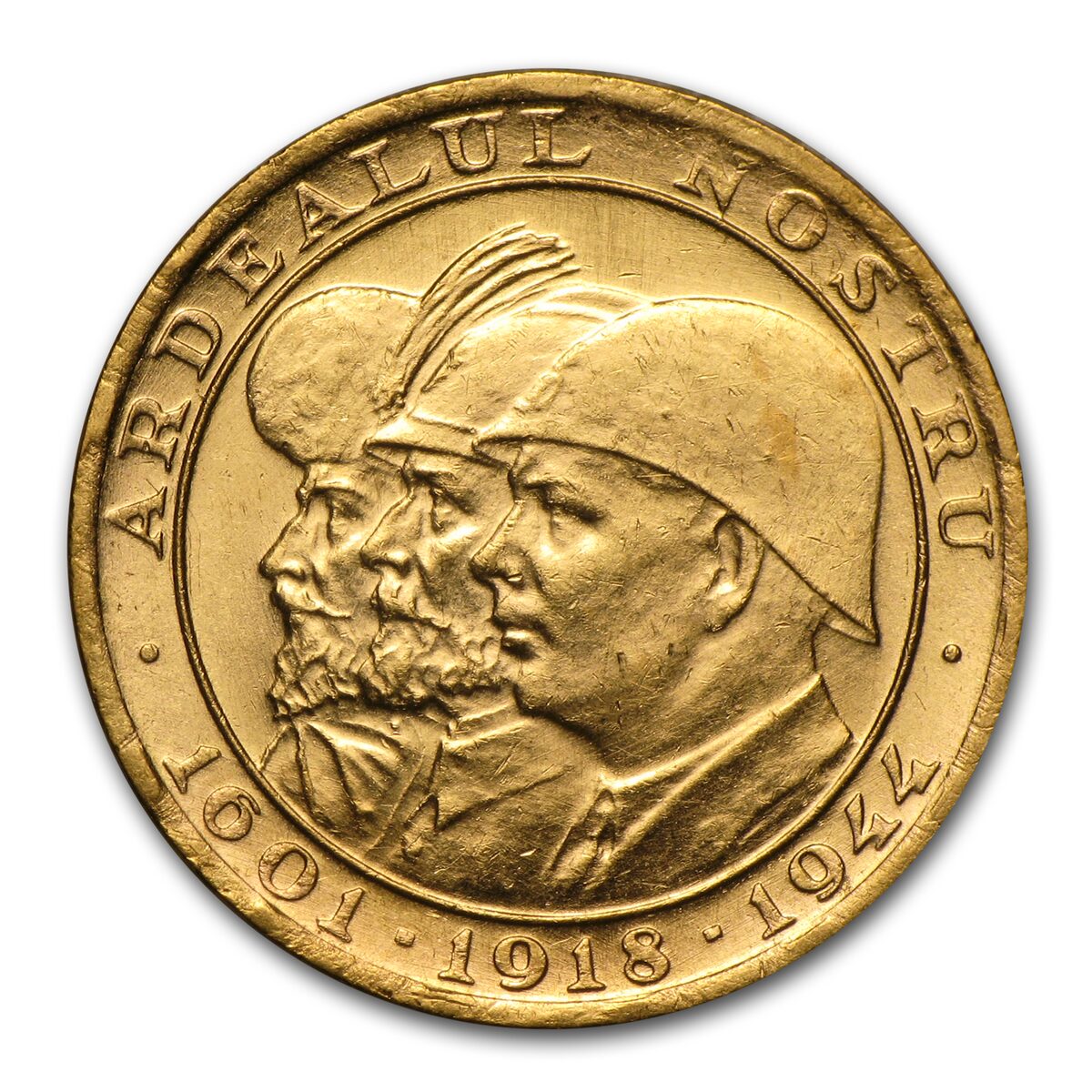 1944 Romania Gold 20 Lei 3 Kings AU