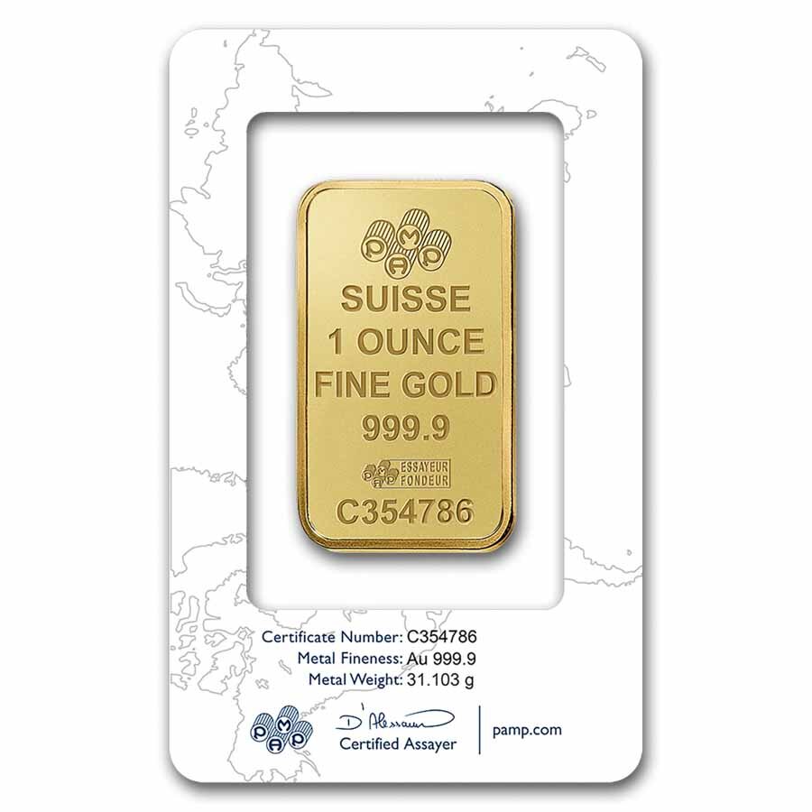 1 oz Gold Bar - PAMP Suisse (Suisse Logo, In Assay)