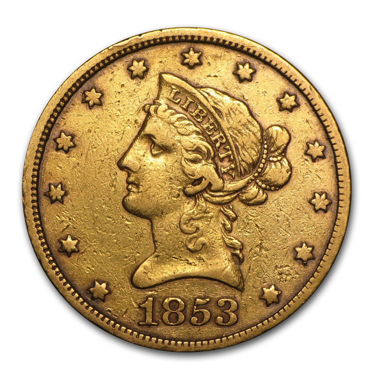 1853 $10 Liberty Gold Eagle XF