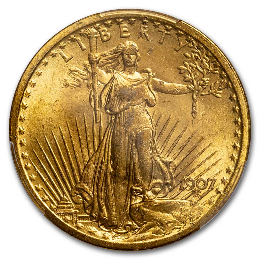 1907 $20 St Gaudens Gold Double Eagle MS-64+ PCGS