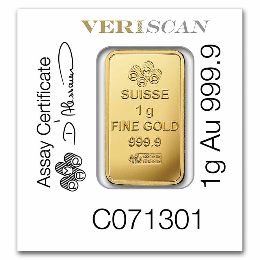 1 gram Gold Bar - PAMP Suisse - Multigram+25 (In Assay)