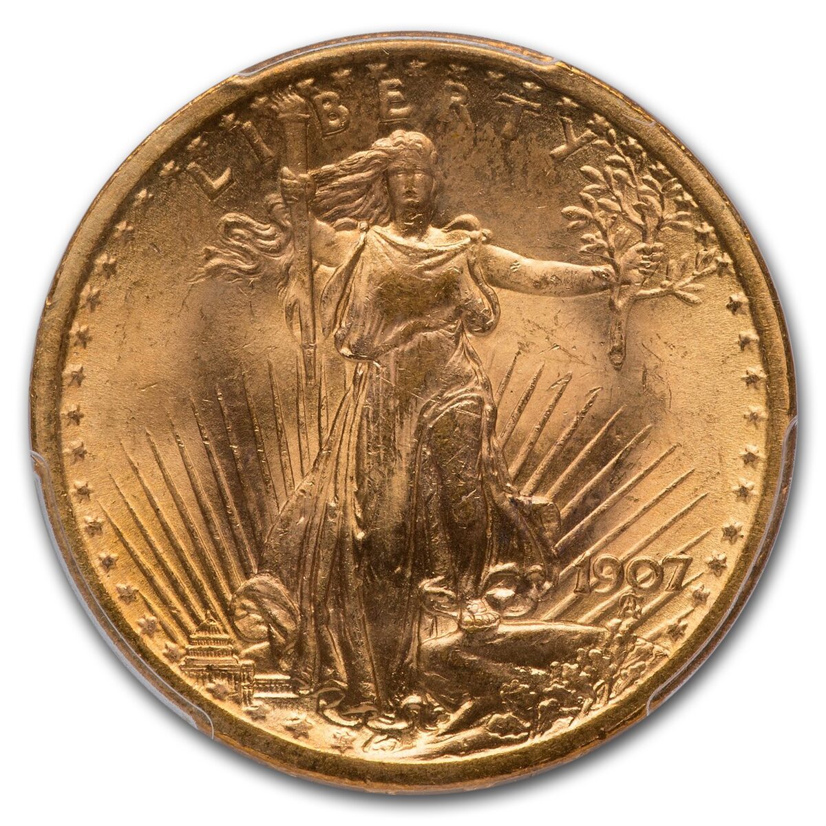 1907 $20 St Gaudens Gold Double Eagle MS-64 PCGS CAC