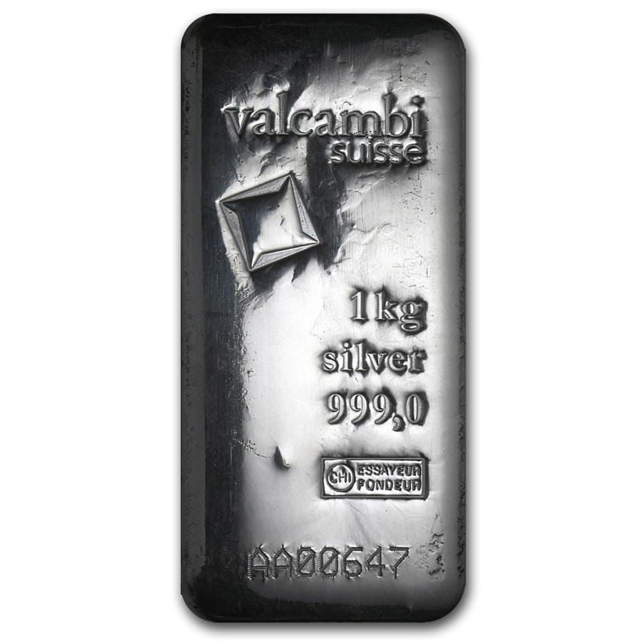 1 kilo Silver Bar - Valcambi (Cast, w/Assay)