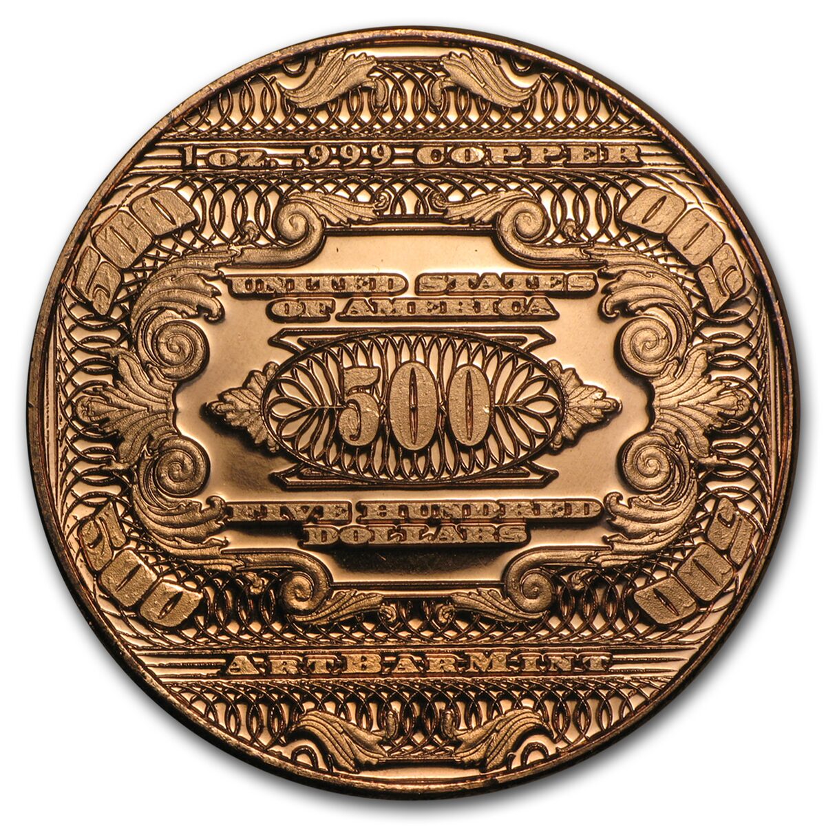 1 oz Copper Round - $500 William McKinley Banknote Replica
