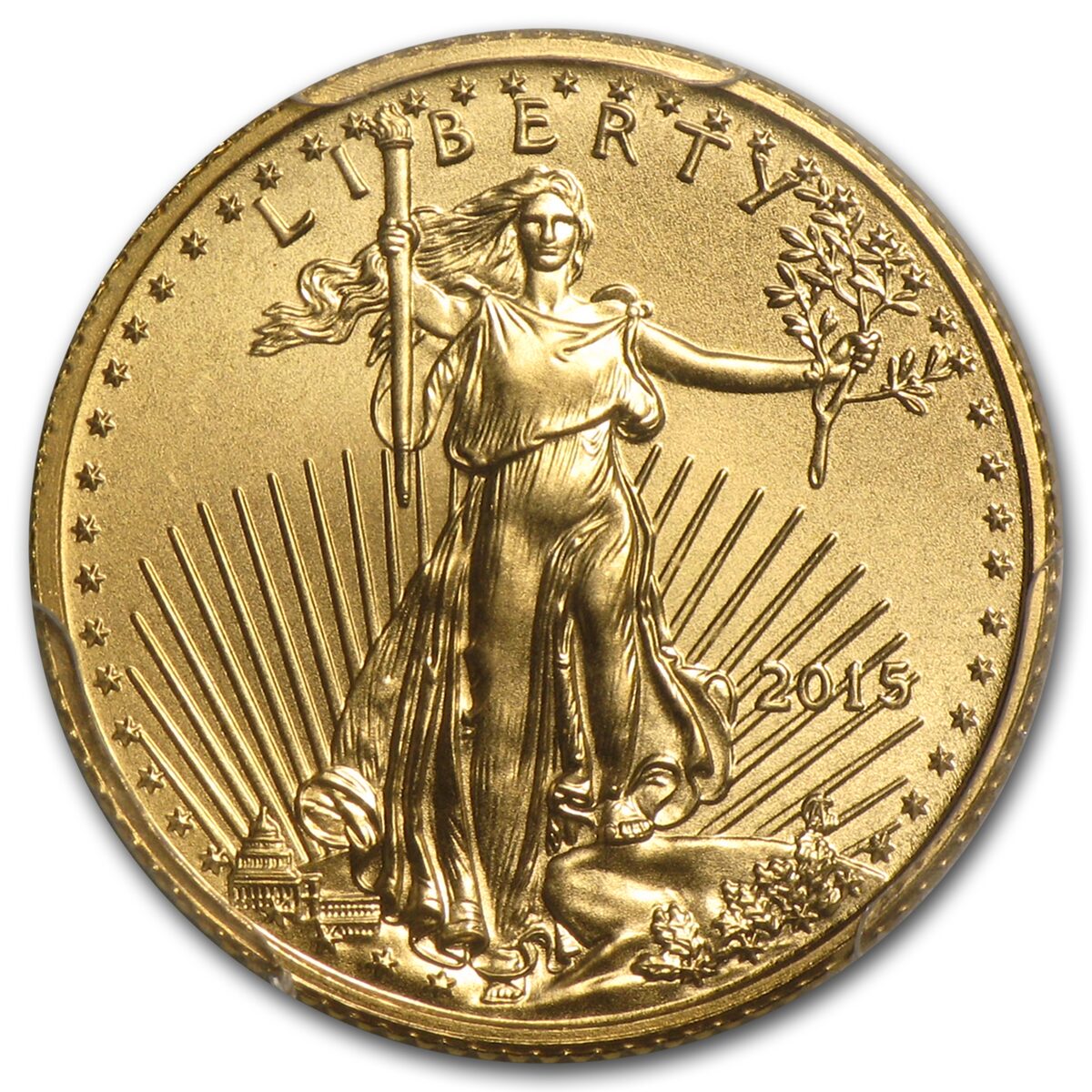2015 1/10 oz American Gold Eagle MS-70 PCGS (FS, Gold Foil)
