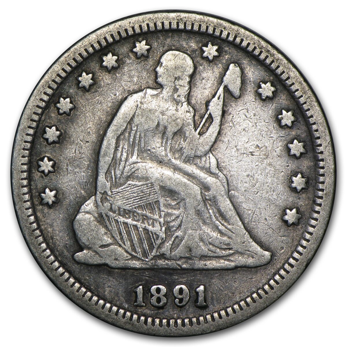 1891 Liberty Seated Quarter VF