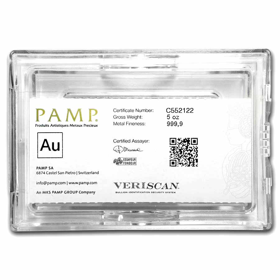 5 oz Gold Bar - PAMP Suisse Lady Fortuna Veriscan® (w/Assay)