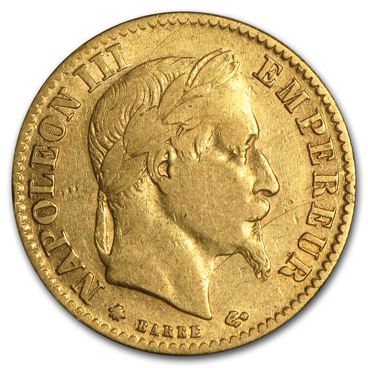 1861-1869 France Gold 10 Francs Napoleon III Laureate Avg Circ