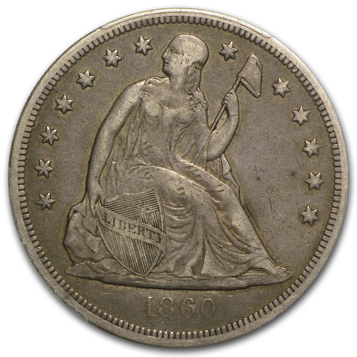 1860-O Liberty Seated Dollar VF-30 PCGS