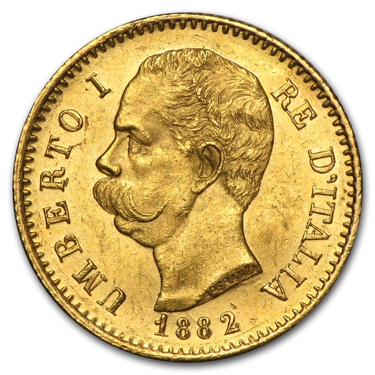 1879-1897 Italy Gold 20 Lire Umberto I AU