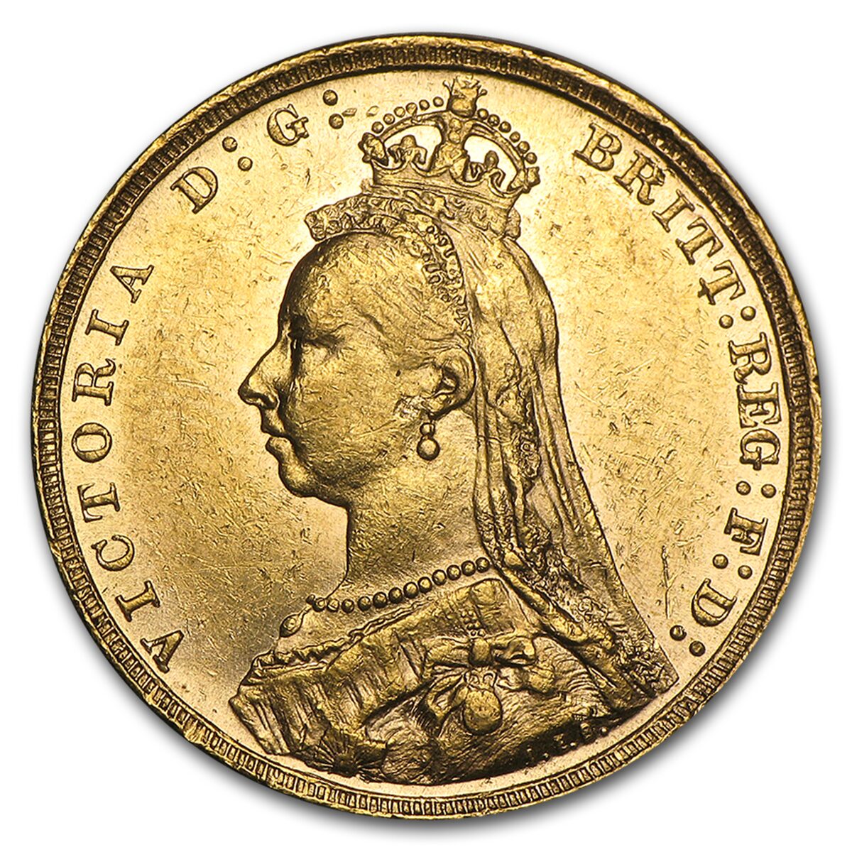 1887-1892 Great Britain Gold Sovereign Victoria Jubilee AU