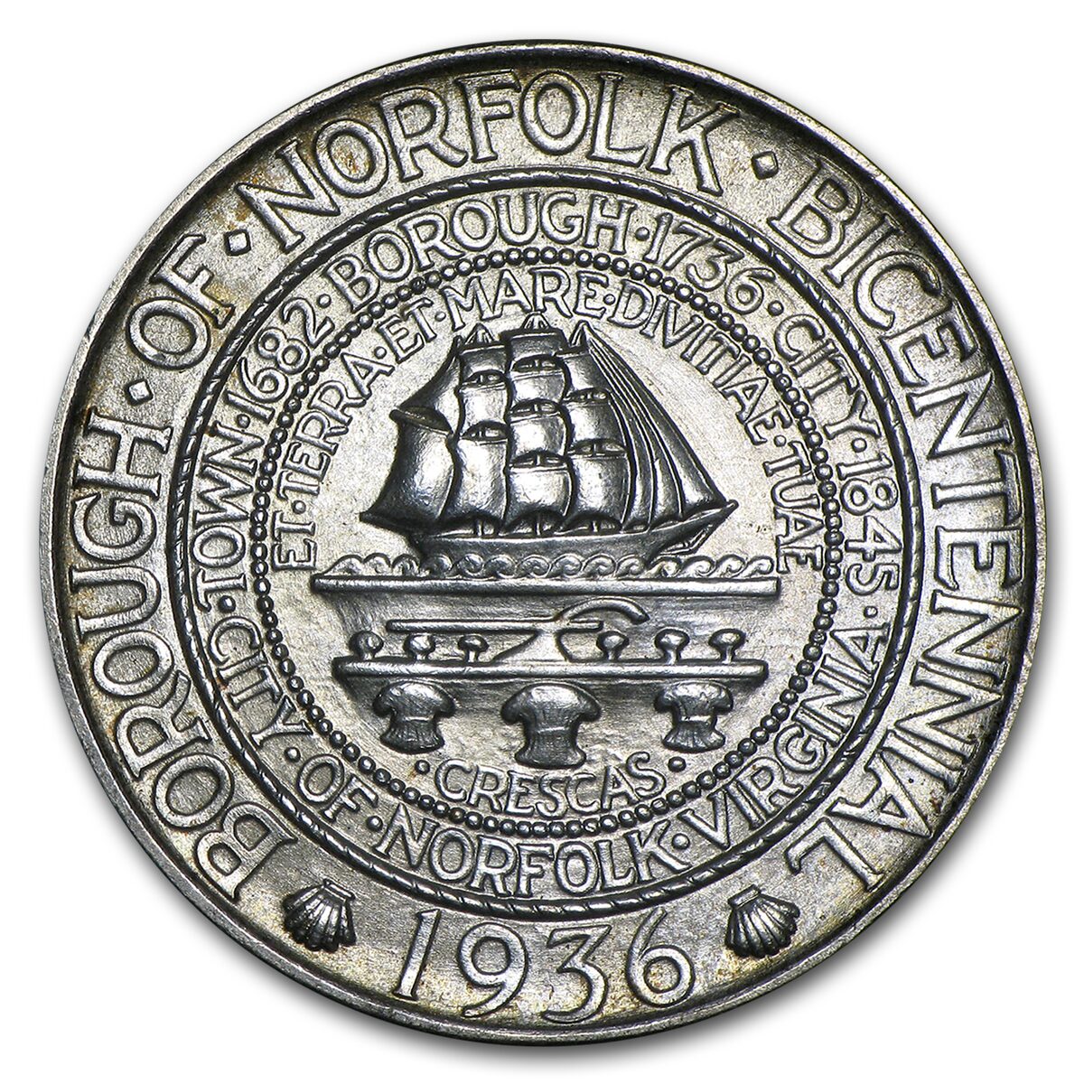 1936 Norfolk Bicentennial Half Commem BU