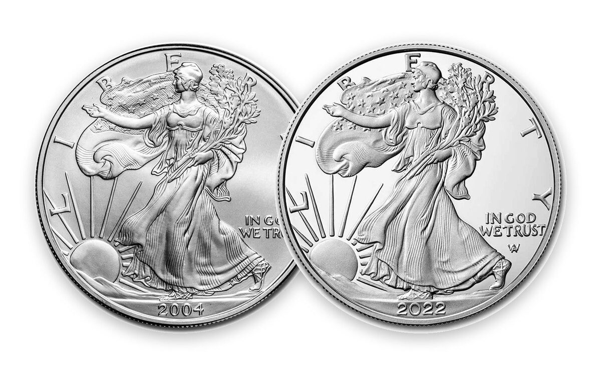 Silver American Eagle Coin Set - 1 oz. BU + 1 oz. Proof