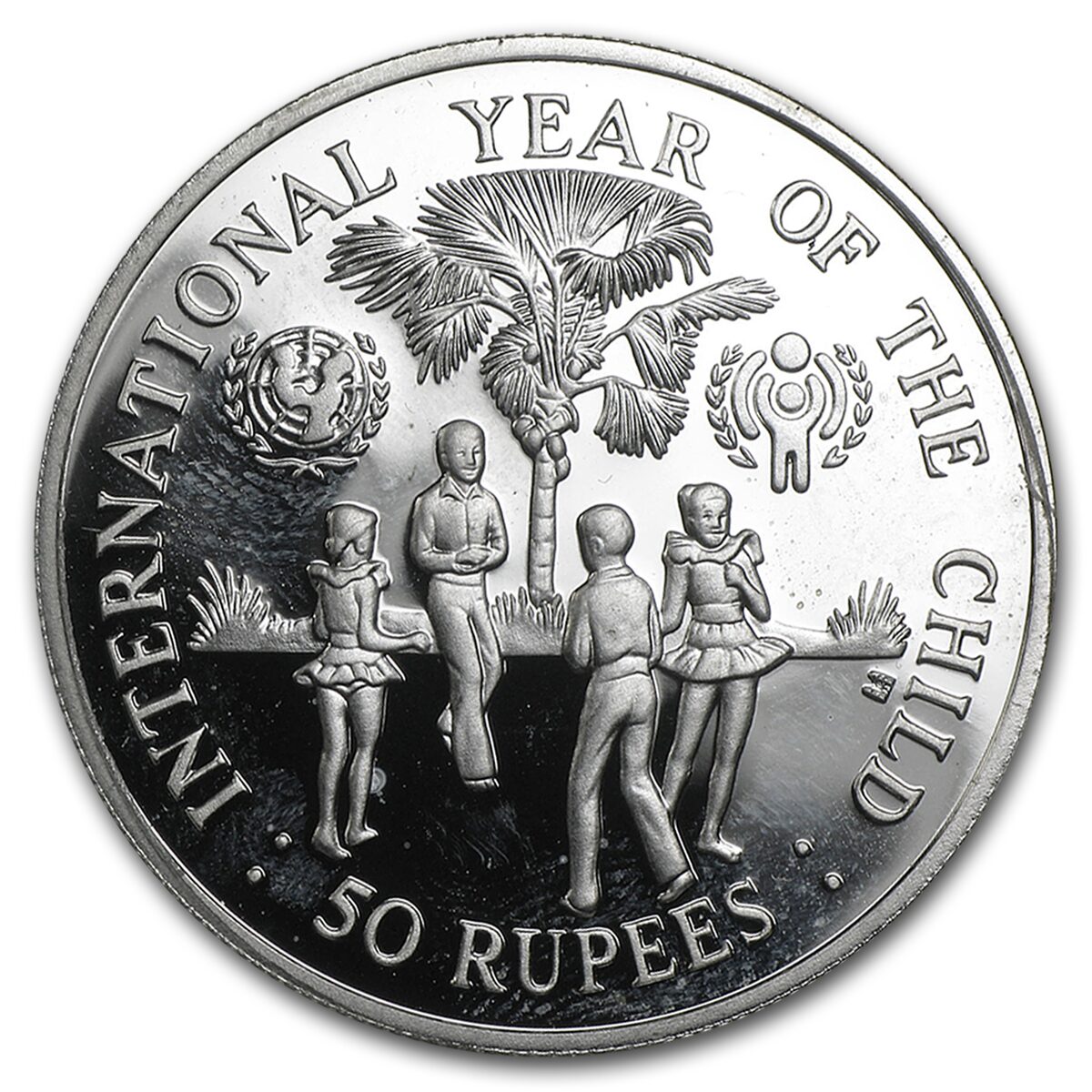 1980 Seychelles Silver 50 Rupees Year of the Child Proof