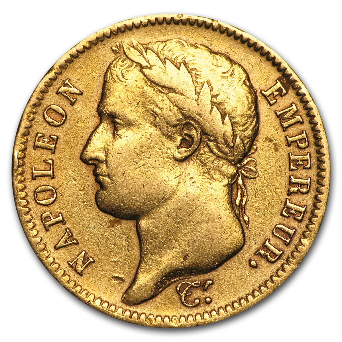 1806-1813 France Gold 40 Francs Napoleon I Avg Circ (Cleaned)