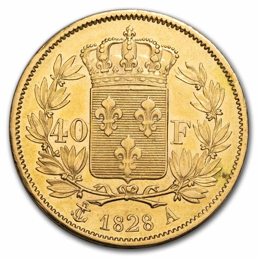 1824-1830 France Gold 40 Francs Charles X AU