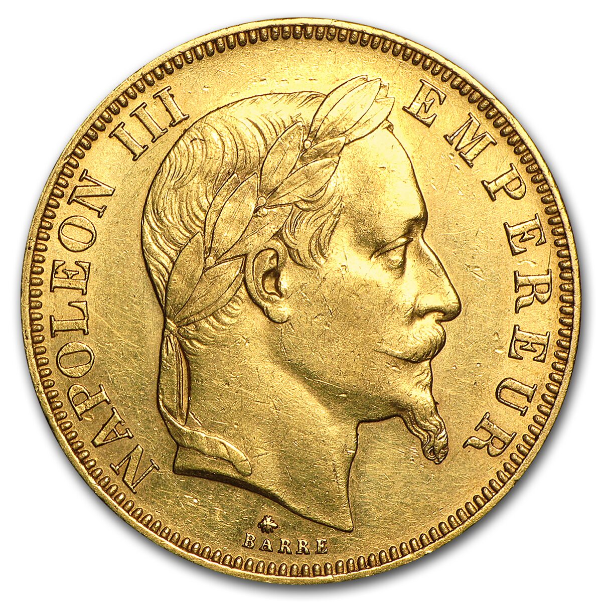 1862-1868 France Gold 50 Francs Napoleon III Laureate (Avg Circ)