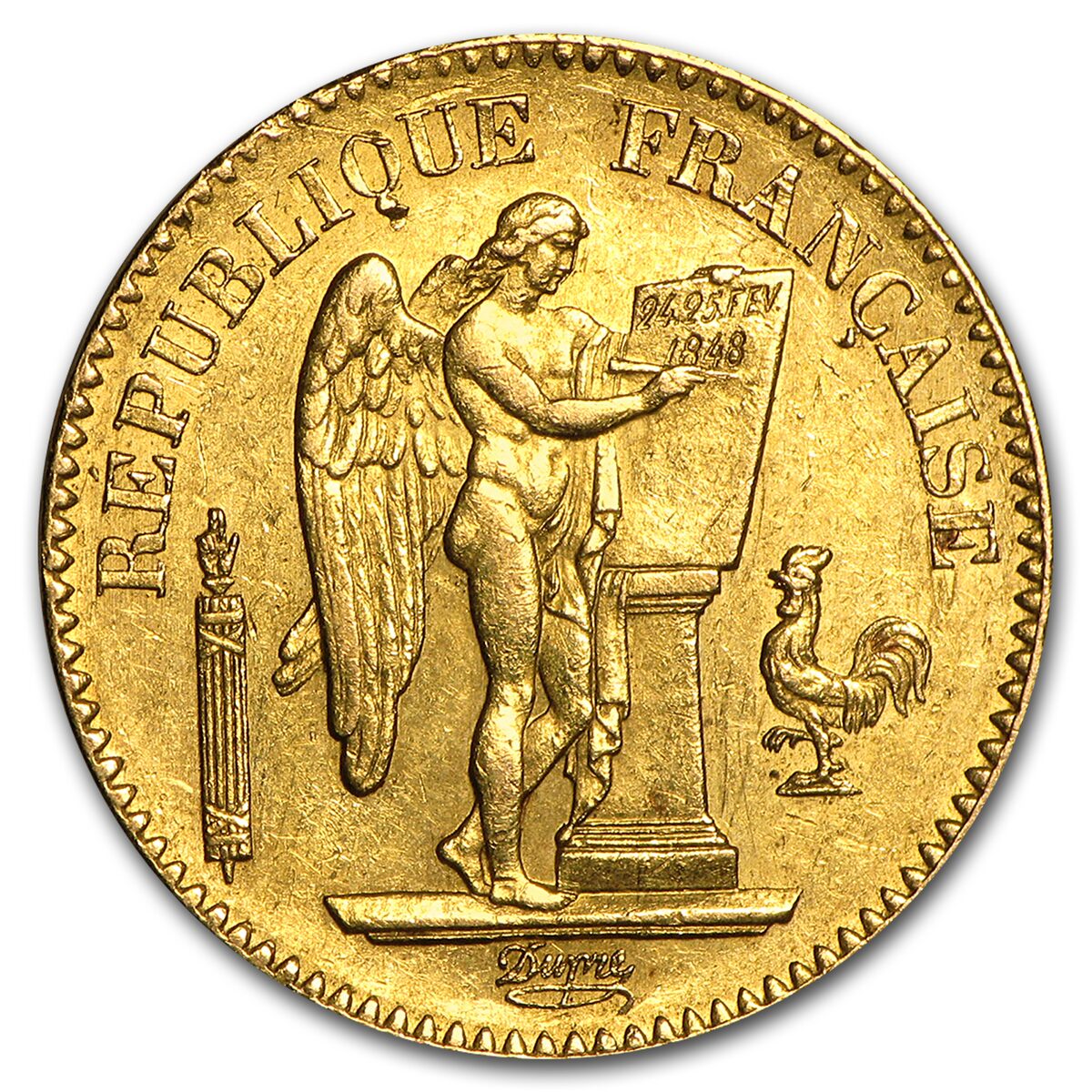 1848-1849 France Gold 20 Francs Lucky Angel BU