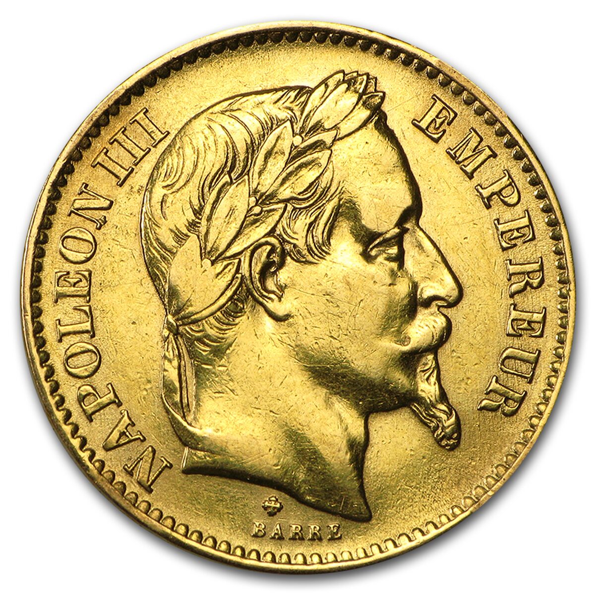 1861-70 France Au 20 Fr Napoleon III Laureate Avg Circ (Scruffy)