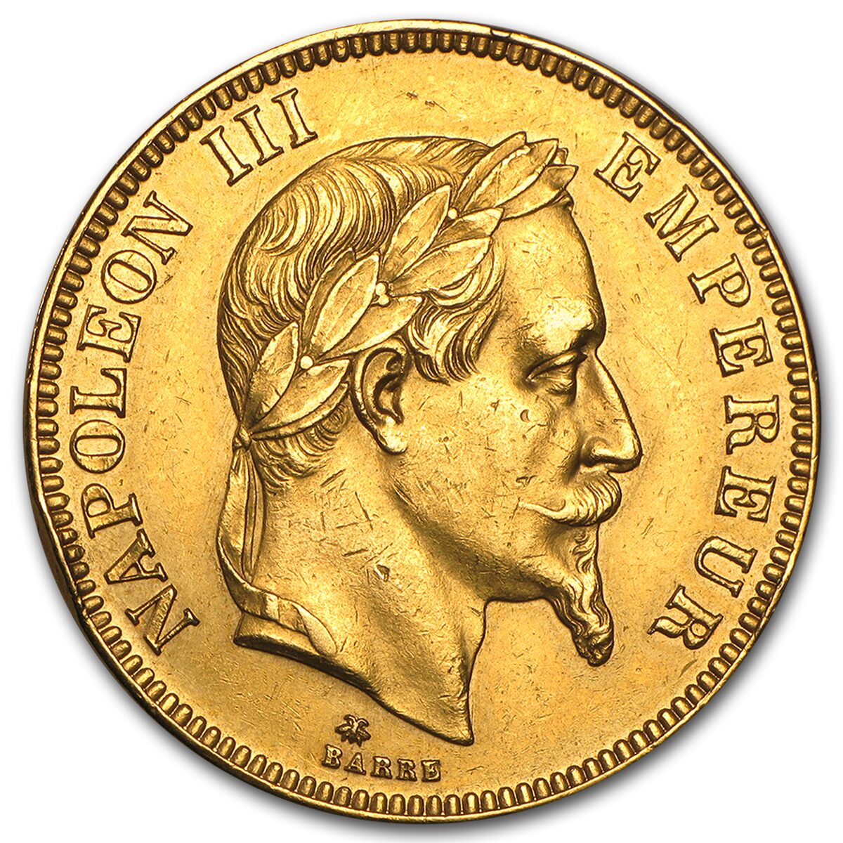 1862-1870 France Gold 100 Francs Napoleon III Laureate Avg Circ