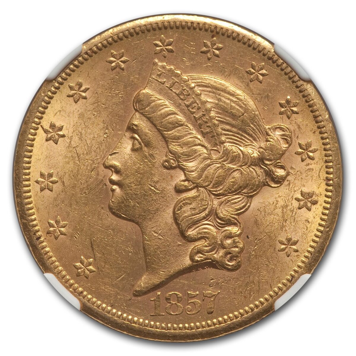 1857-S $20 Liberty Gold Double Eagle AU-58 NGC