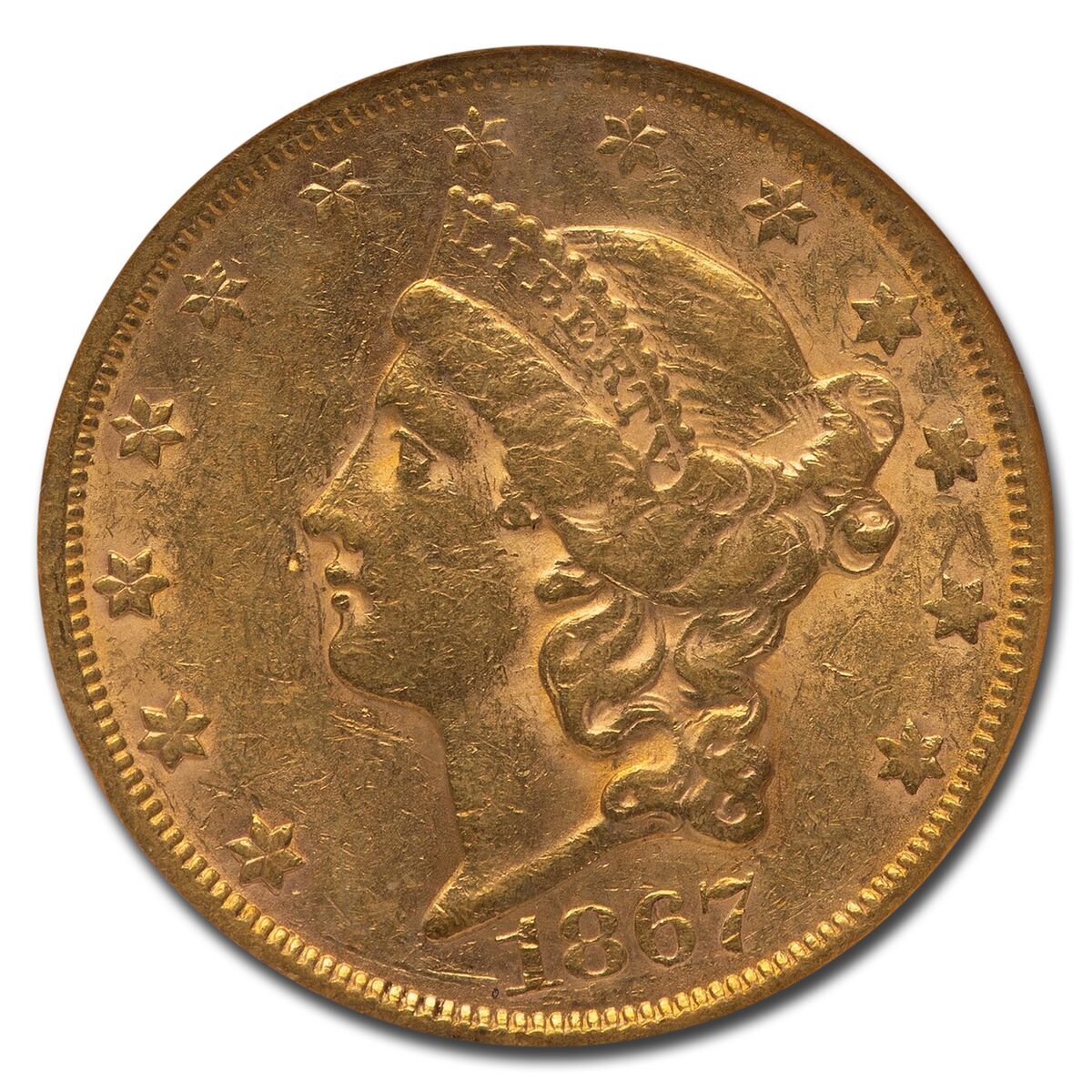1867-S $20 Liberty Gold Double Eagle AU-55 NGC