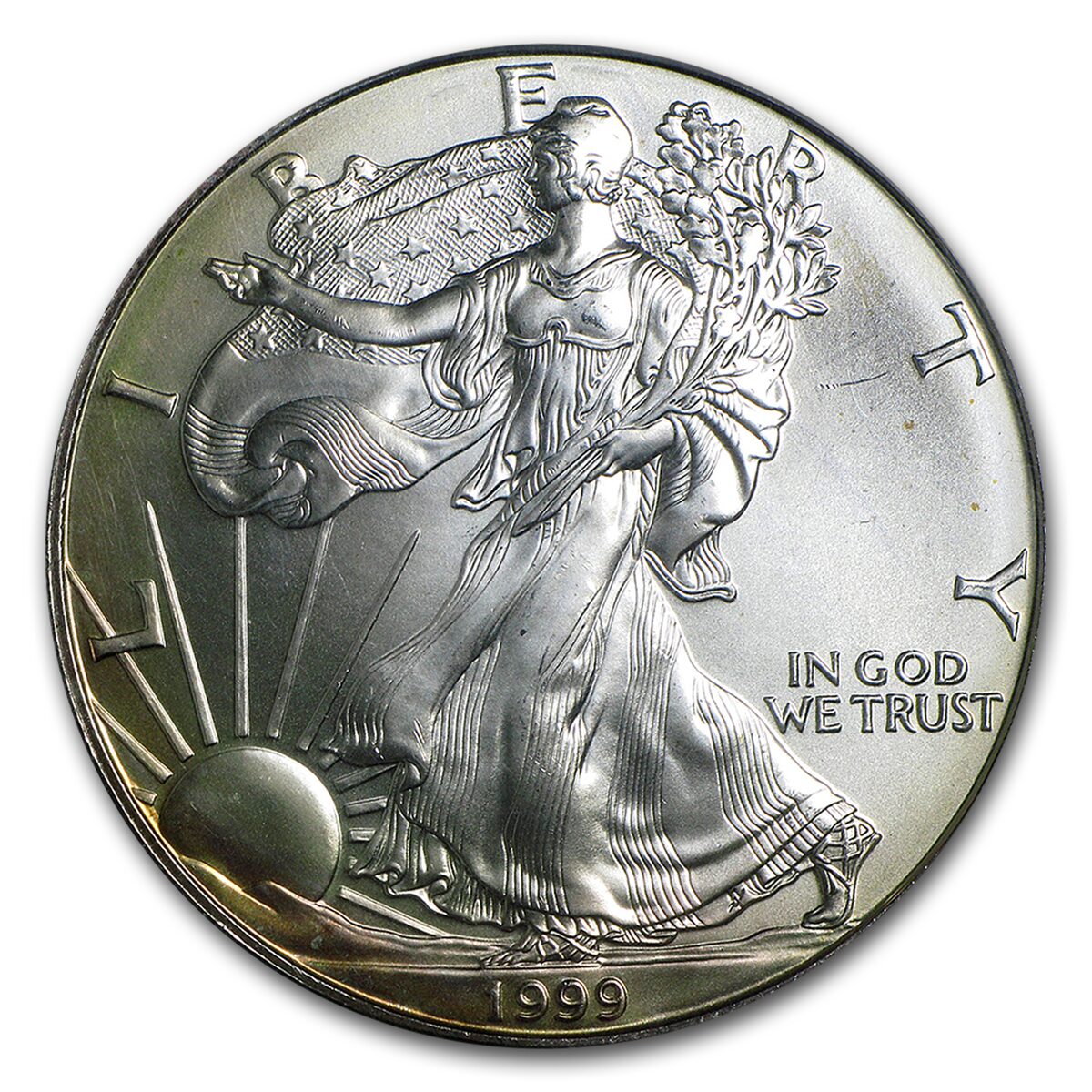 1999 American Silver Eagle MS-68 PCGS (Obv & Rev Toning)