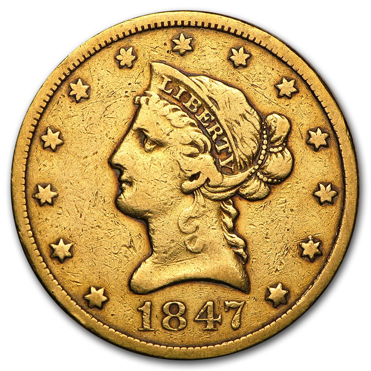 1847 $10 Liberty Gold Eagle (Cleaned)