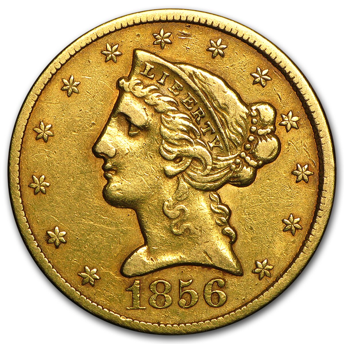 1856 $5 Liberty Gold Half Eagle XF Details (Cleaned)
