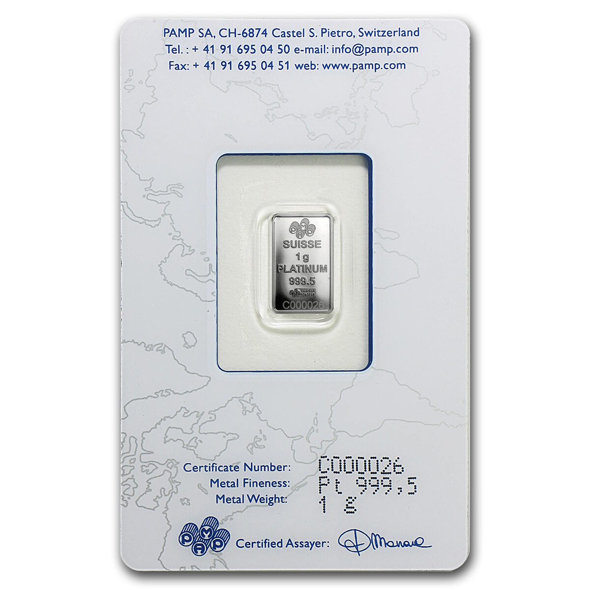 1 gram Platinum Bar - PAMP Suisse Statue of Liberty (In Assay)