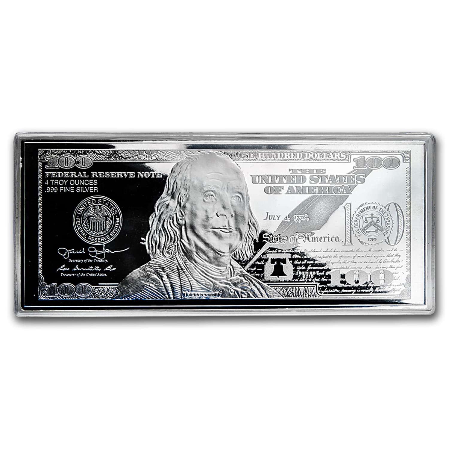 4 oz Silver Bar - 2016 $100 Bill (w/Box & COA)