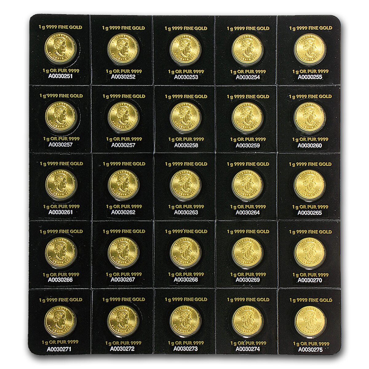 2016 25x 1 gram Gold Maple Leafs - Maplegram25™ (In Assay Sleeve)