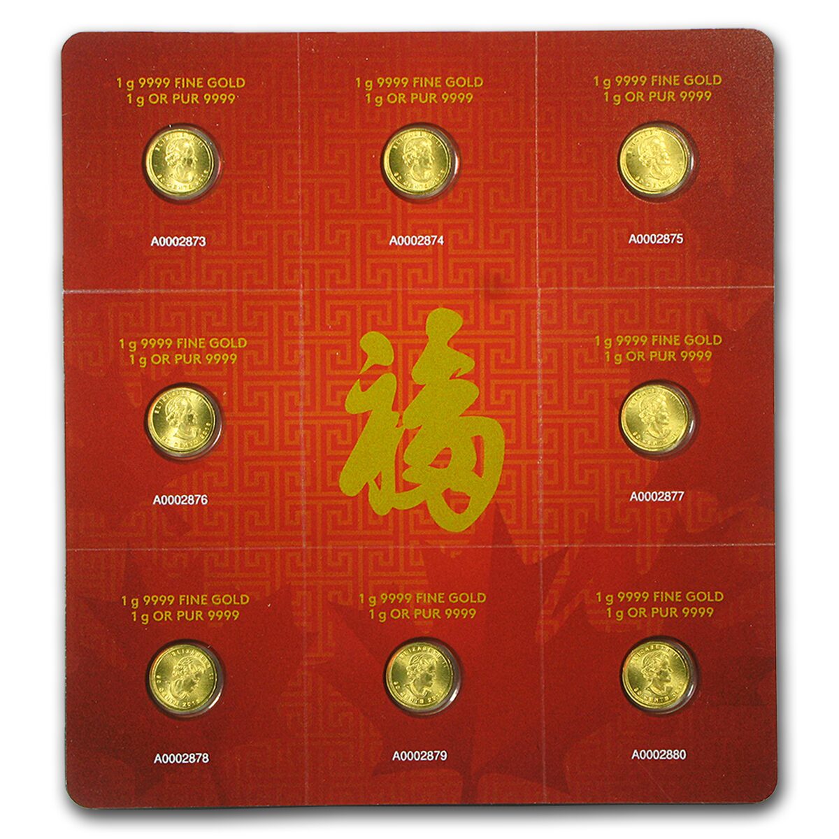 2016 8x 1 gram Gold Maple Leafs - Maplegram8™ (In Assay Sleeve)