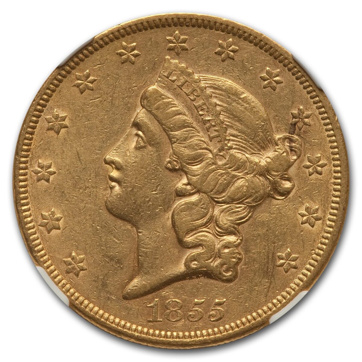 1855 $20 Liberty Gold Double Eagle AU-53 NGC