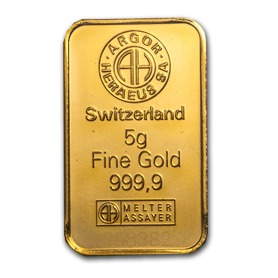 5 gram Gold Bar - Argor-Heraeus (In Assay)