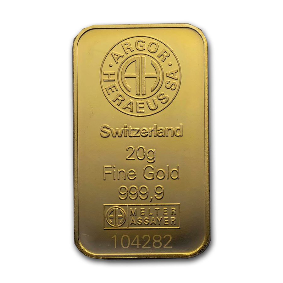 20 gram Gold Bar - Argor-Heraeus (In Assay)
