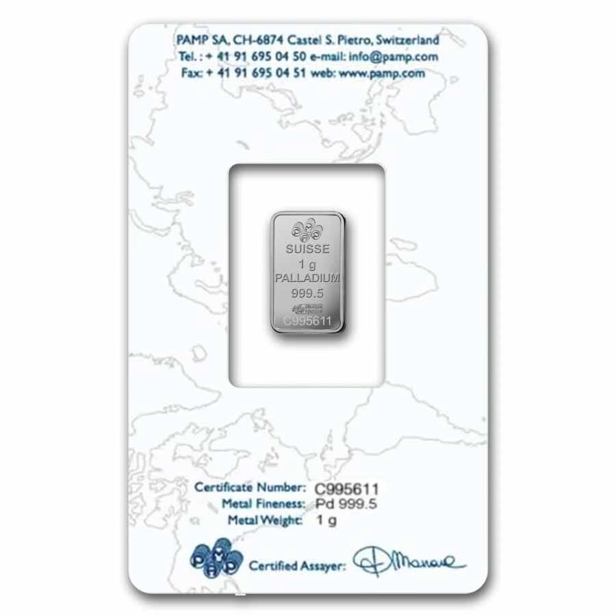 1 gram Palladium Bar - PAMP Suisse (In Assay)