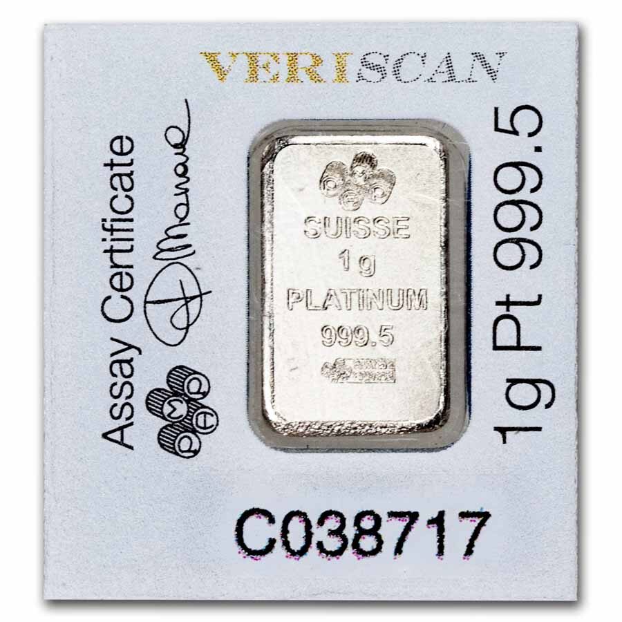 1 gram Platinum Bar - PAMP Suisse Lady Fortuna In Assay Multigram