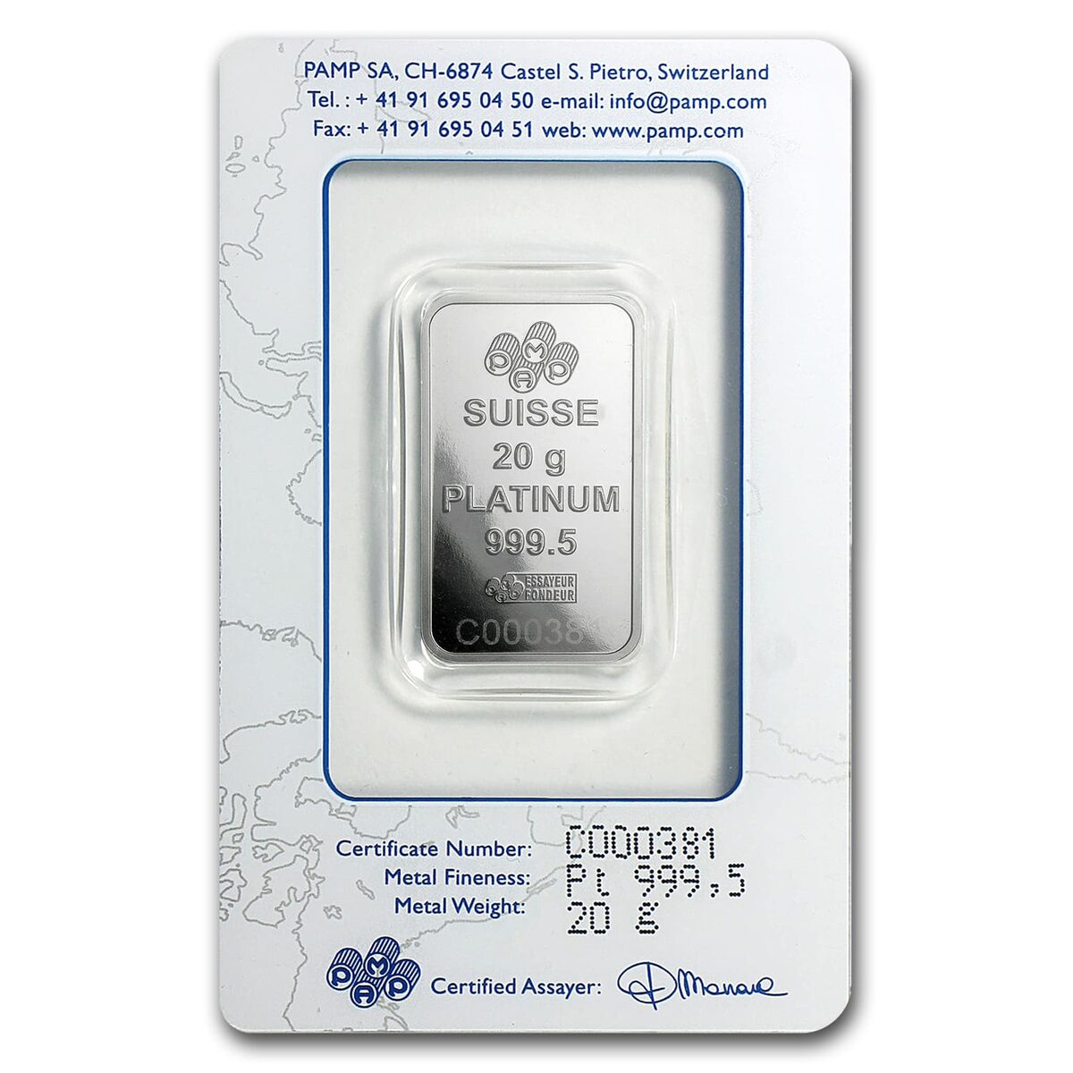 20 gram Platinum Bar - PAMP Suisse (In Assay)