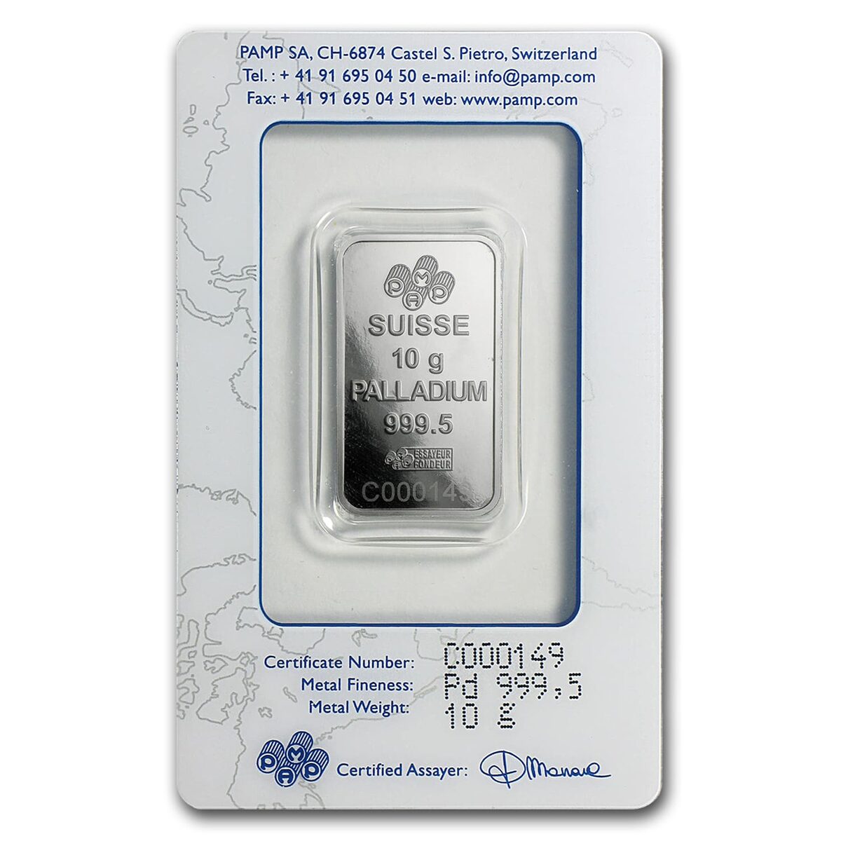 10 gram Palladium Bar - PAMP Suisse (In Assay)