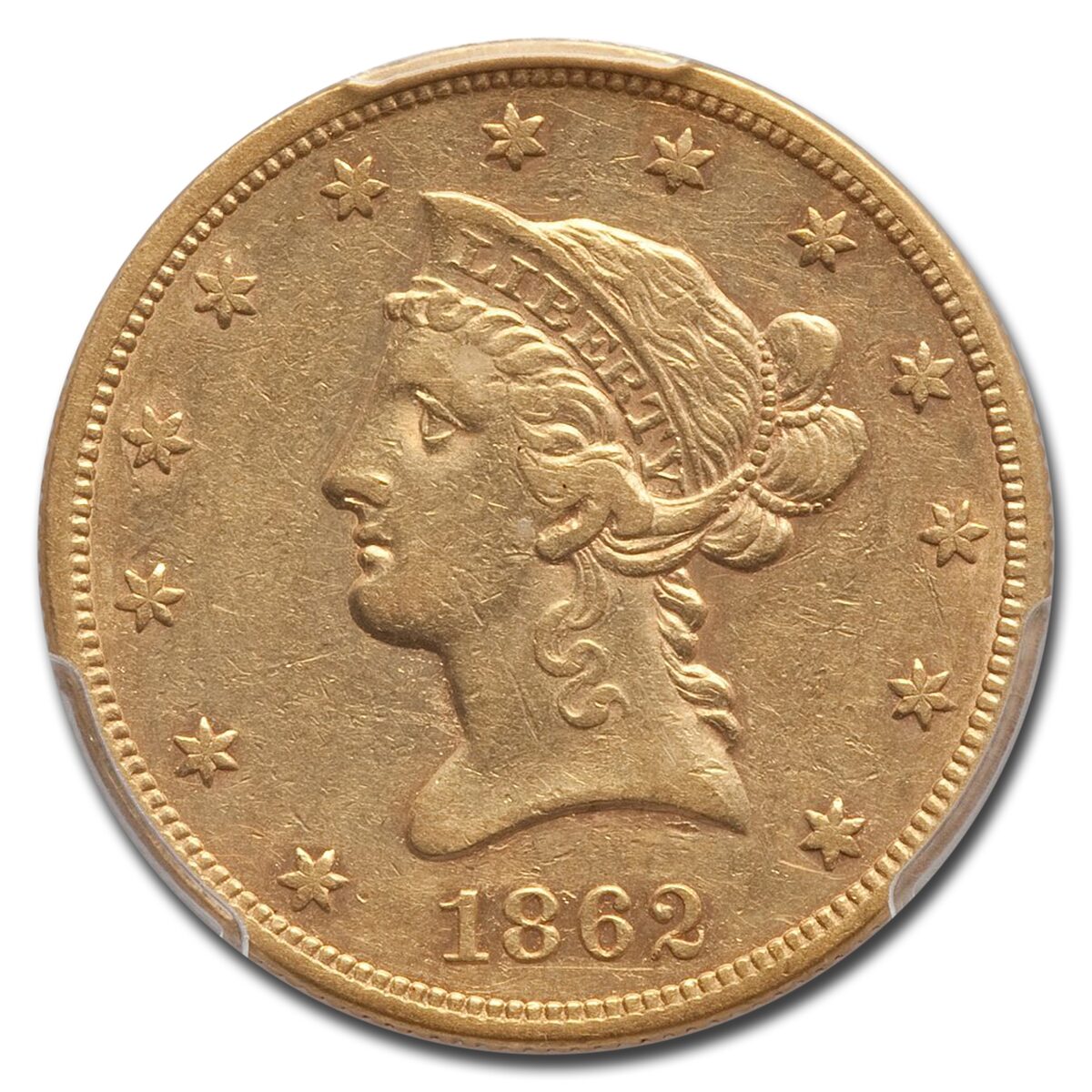 1862 $10 Liberty Gold Eagle AU-50 PCGS